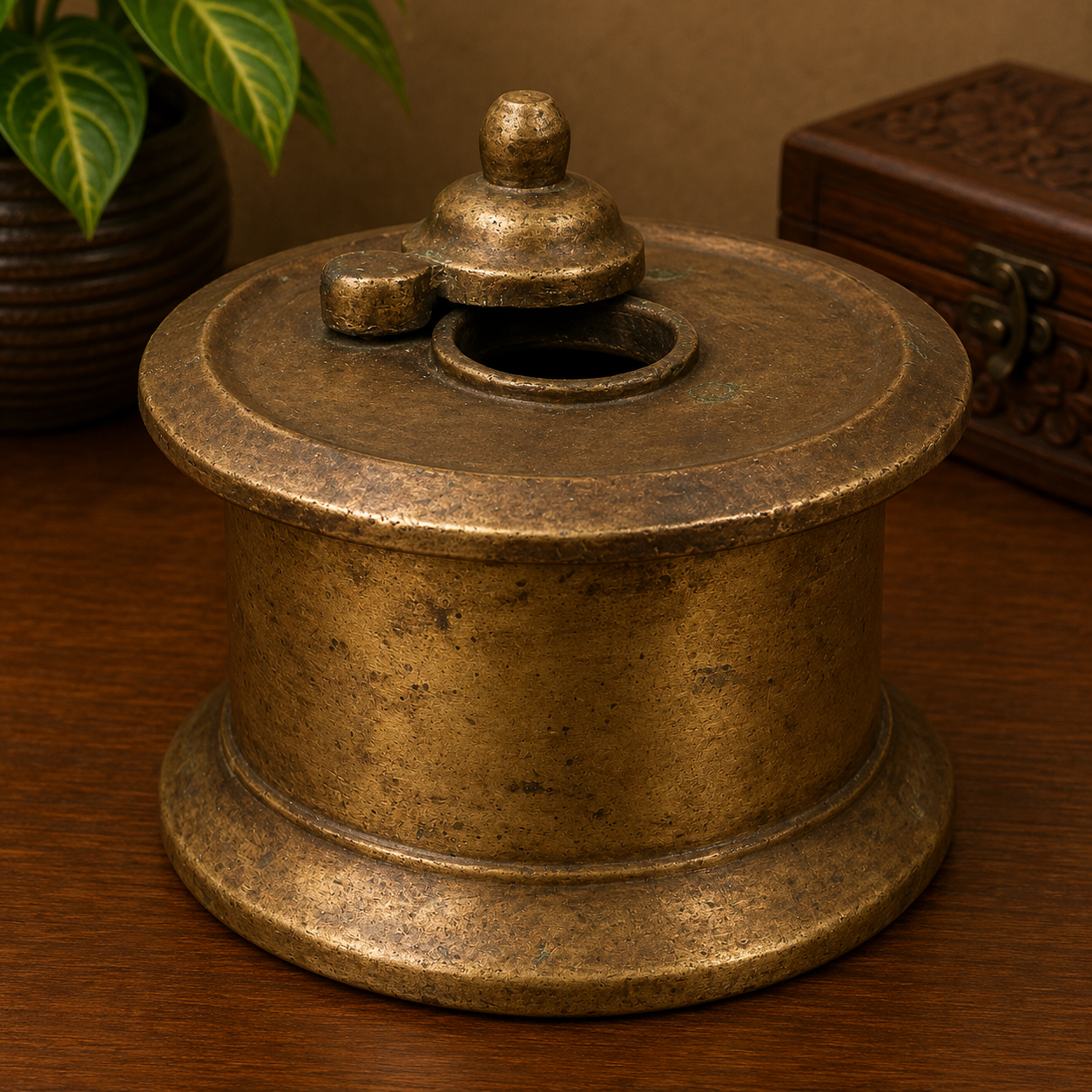 Handcrafted Brass Ink Pot – Vintage Peetal Kalamdan, Antique Pital Ink Well &amp; Traditional Kalam Daani Writing Collectible 3 Inch