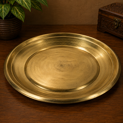 Brass Plate Heavy Pure Peetal Thali Pooja Aarti for Mandir – Peetal Pooja Plate (Pital Puja Thambalam) for Hindu Worship &amp; Temple Rituals 1.5 Inch