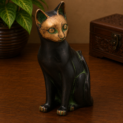 Brass Cat Idol – Handcrafted Cat Sculpture for Vastu, Home Décor, Pooja &amp; Luxury Gifting 8 Inch
