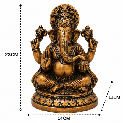 Brass Ganesha Ganapati Idol – Traditional Chola Style Ganapati Vinayaka Murti for Pooja, Home Mandir, Décor &amp; Gifting 9 Inch