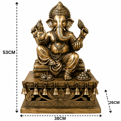 Brass Ganesha Idol – Traditional Chola Style Ganapati Vinayaka Murti for Pooja, Home Mandir, Décor &amp; Gifting 21 Inch