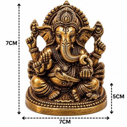 Brass Ganesha Idol – Traditional Handcrafted Chola Style Ganapati Vinayaka Murti for Pooja, Home Mandir, Décor &amp; Gifting 3 Inch