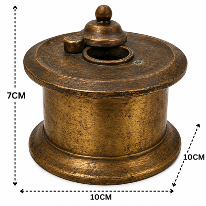 Handcrafted Brass Ink Pot – Vintage Peetal Kalamdan, Antique Pital Ink Well &amp; Traditional Kalam Daani Writing Collectible 3 Inch