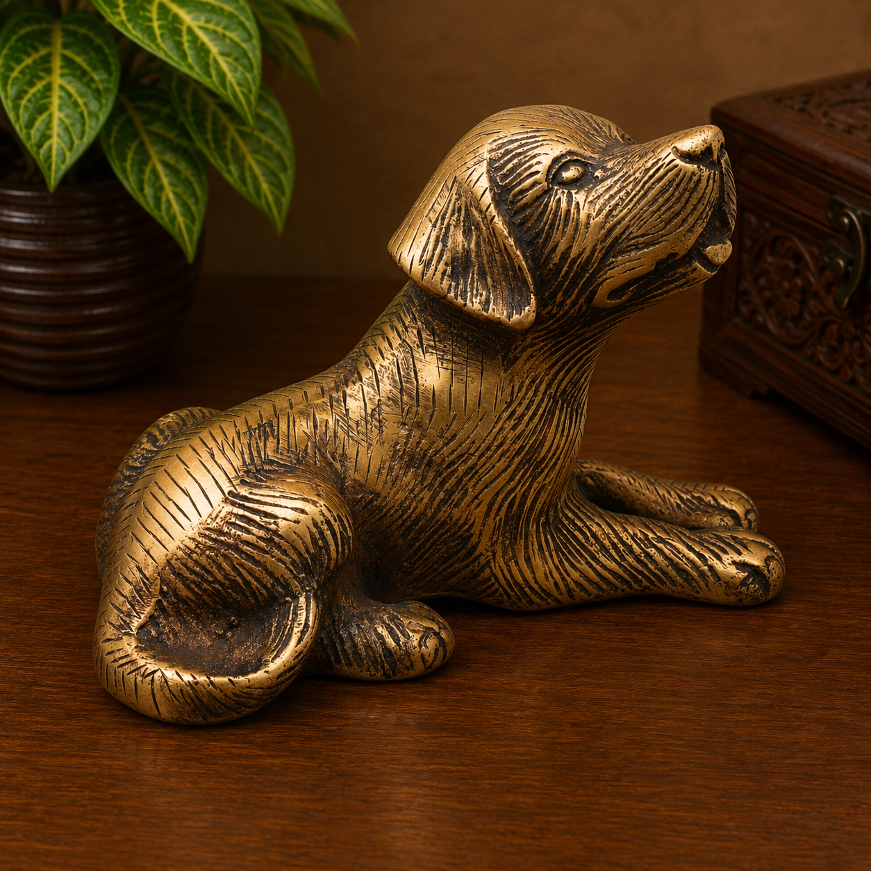 Handcrafted Brass Dog Statue – Handmade Brass Dog ( Kukkura ) Idol for Home Décor, Pooja, Collectibles &amp; Gifting 4.5 Inch