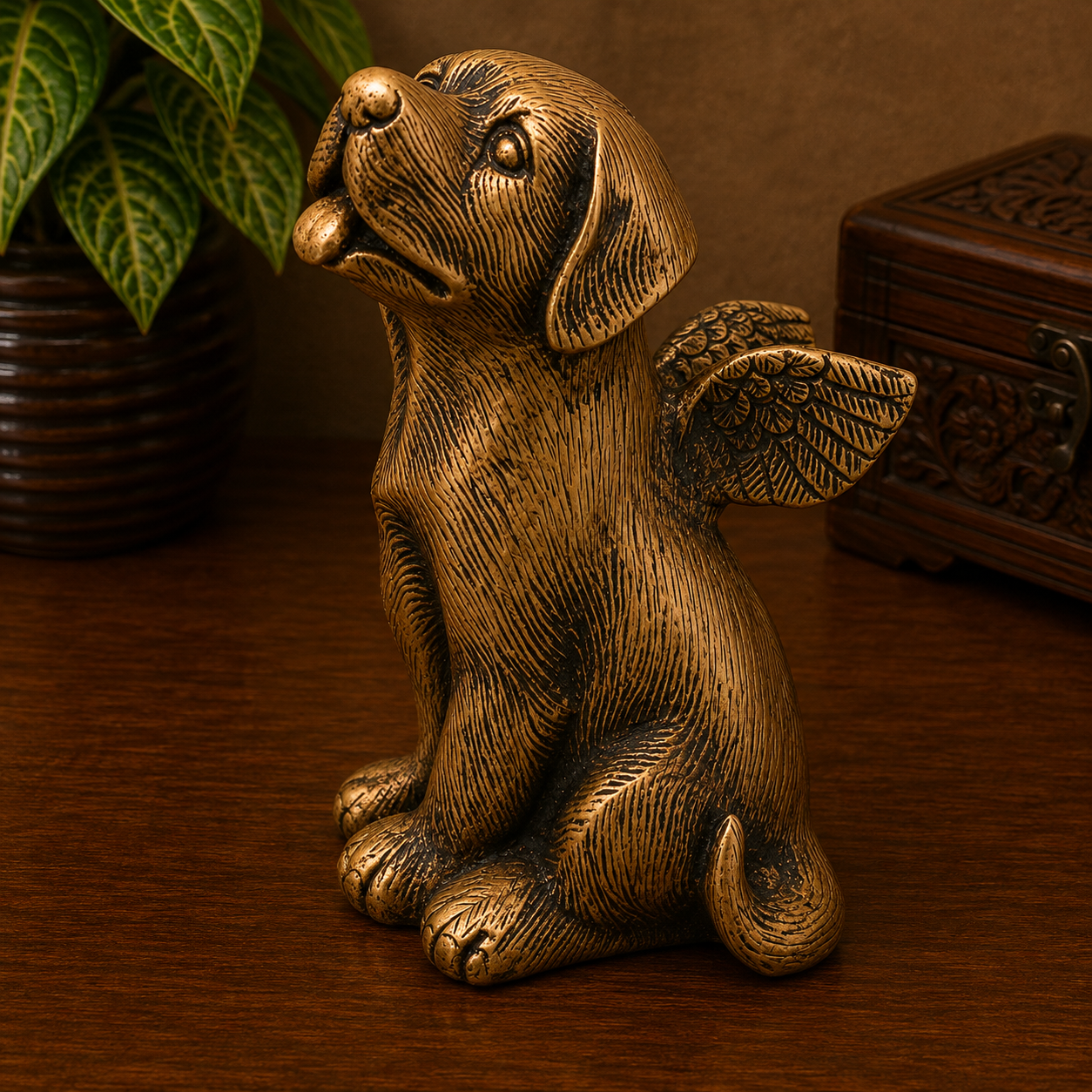 Brass Dog Statue – Handmade Brass Shvan Kukkura Nai Murti for Home Décor, Pooja, Collectibles &amp; Gifting 5.5 Inch
