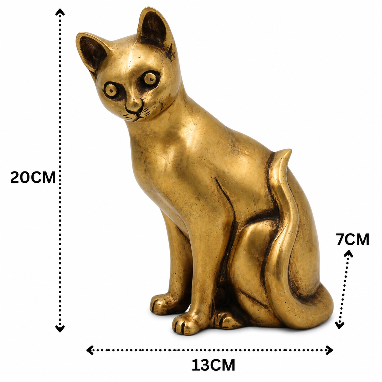 Brass Cat Idol – Handcrafted Cat Sculpture for Vastu, Home Décor, Pooja &amp; Luxury Gifting 8 Inch