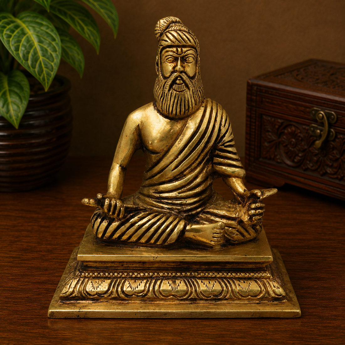Brass Thiruvalluvar Idol – Handcrafted Tiruvalluvar Statue, Tamil Poet &amp; Tirukkural Author Murti for Home Décor, Study Room &amp; Gifting 4.5 Inch