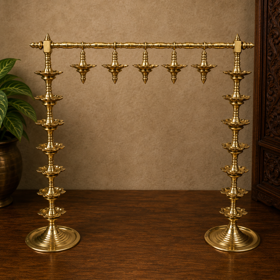 Brass Traditional Deepa Stambh Lamp Stand – Kuthu Vilakku Nilavilakku Samai, South Indian Temple Pooja Oil Lamp Stand for Home Mandir &amp; Décor 30.5 Inch