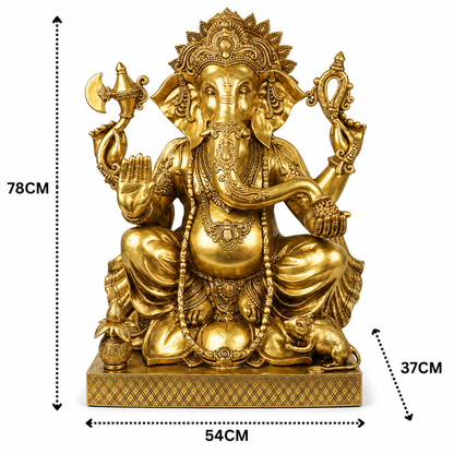 Handcrafted Ekdanta Brass Ganesh Idol – Sacred Vinayaka Vigneshwara Murti for Home Temple, Pooja &amp; Prosperity 30.5 Inch