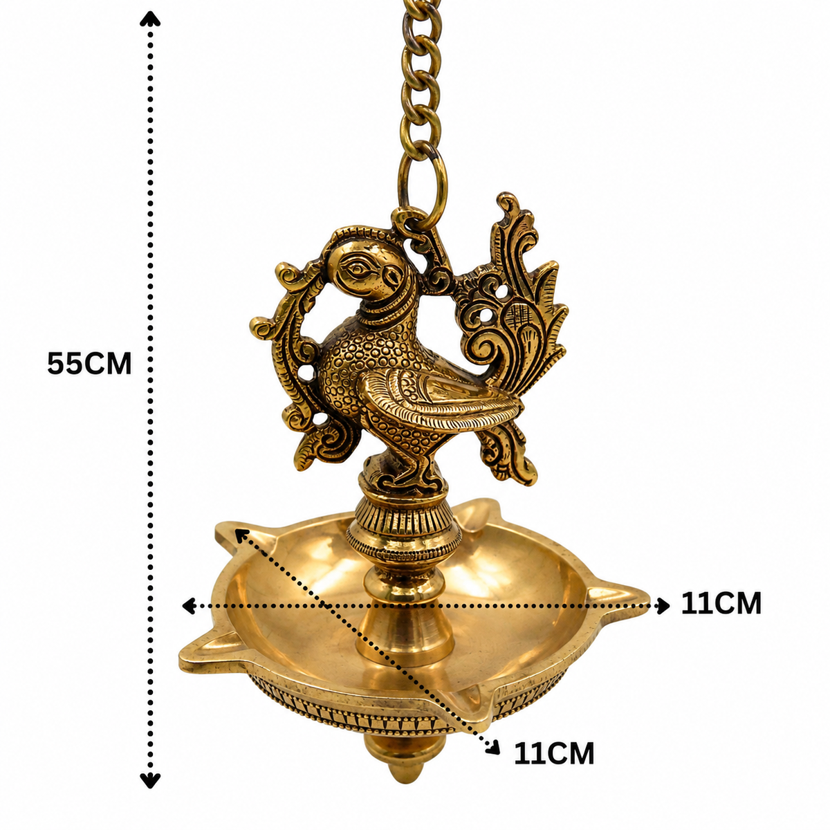 Brass Hamsa Hanging Lamp Pooja – Traditional Peetal Thooku Vilakku Deepam for Temple, Home Mandir &amp; Spiritual Décor 21.5 Inch