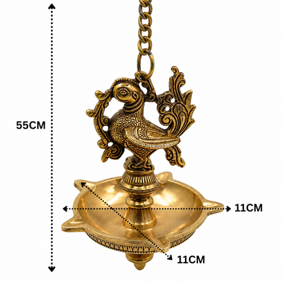 Brass Hamsa Hanging Lamp Pooja – Traditional Peetal Thooku Vilakku Deepam for Temple, Home Mandir &amp; Spiritual Décor 21.5 Inch