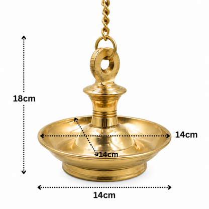 Brass Hanging Lamp Pooja Diya – Traditional Peetal Thooku Vilakku Deepam for Temple, Home Mandir &amp; Spiritual Décor 7 Inch