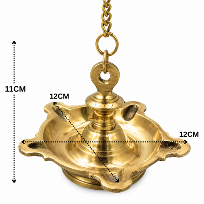 Hanging Brass Lamp Pooja Diya – Traditional Peetal Thooku Vilakku Deepam for Temple, Home Mandir &amp; Spiritual Décor 4.5 Inch