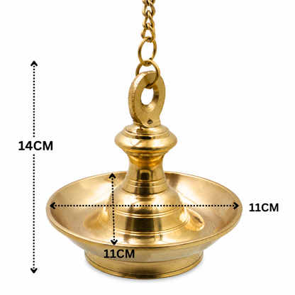 Traditional Hanging Brass Lamp Pooja Diya – Traditional Peetal Thooku Vilakku Deepam for Temple, Home Mandir &amp; Spiritual Décor 5.5 Inch