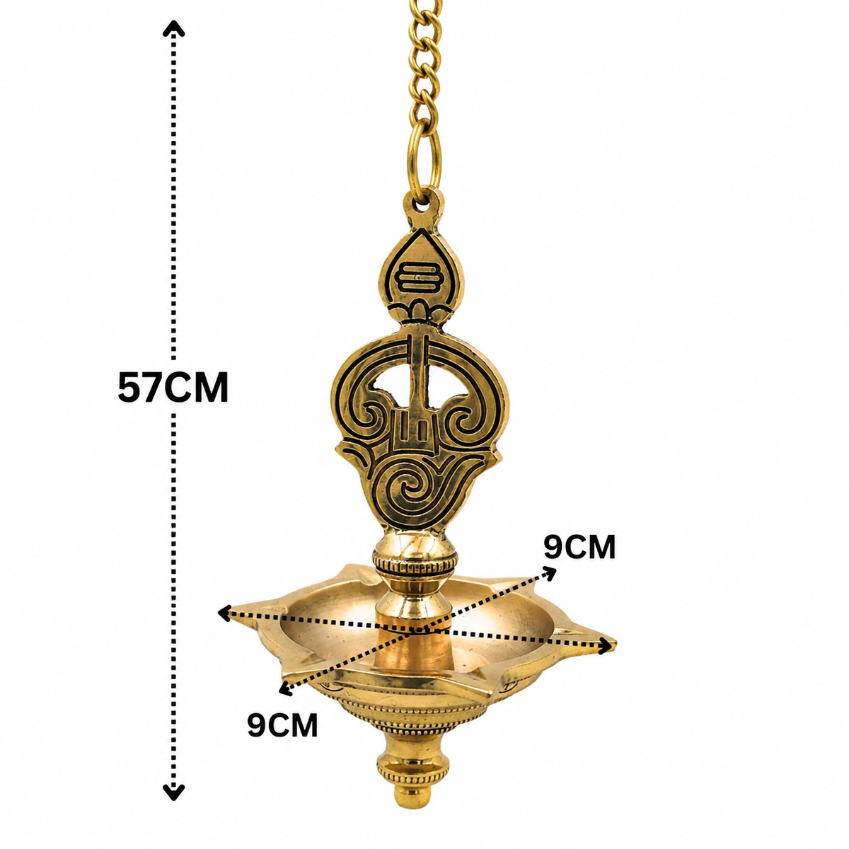 Hanging Brass Murugan Lamp Pooja Diya – Traditional Peetal Thooku Vilakku Deepam for Temple, Home Mandir &amp; Spiritual Décor 22.5 Inch