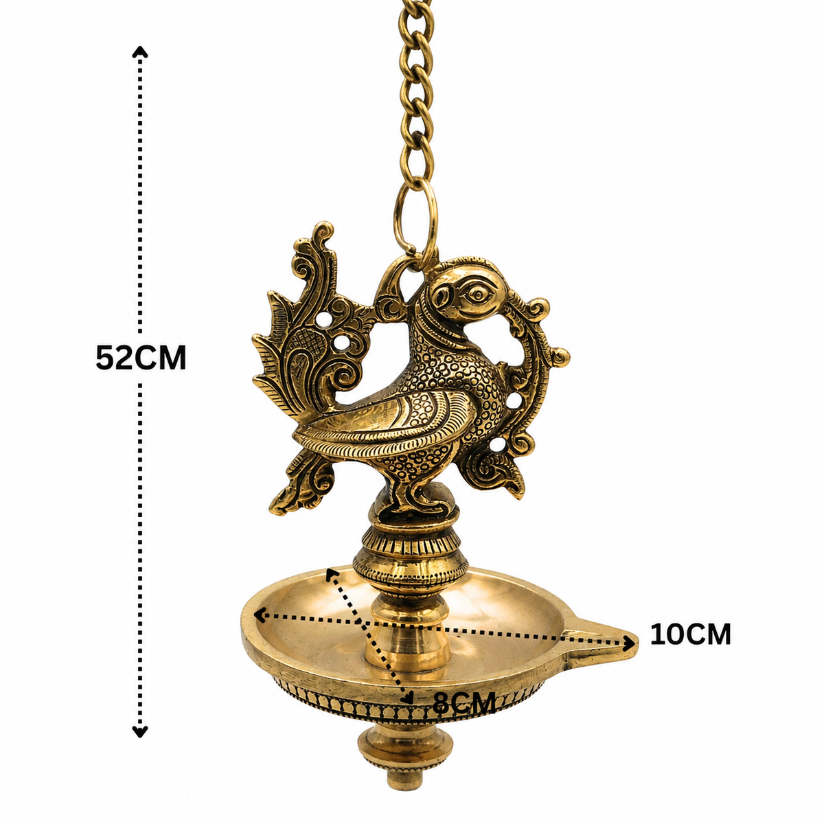 Hanging Brass Lamp Pooja – Traditional Peetal Thooku Vilakku Deepam for Temple, Home Mandir &amp; Spiritual Décor 20.5 Inch