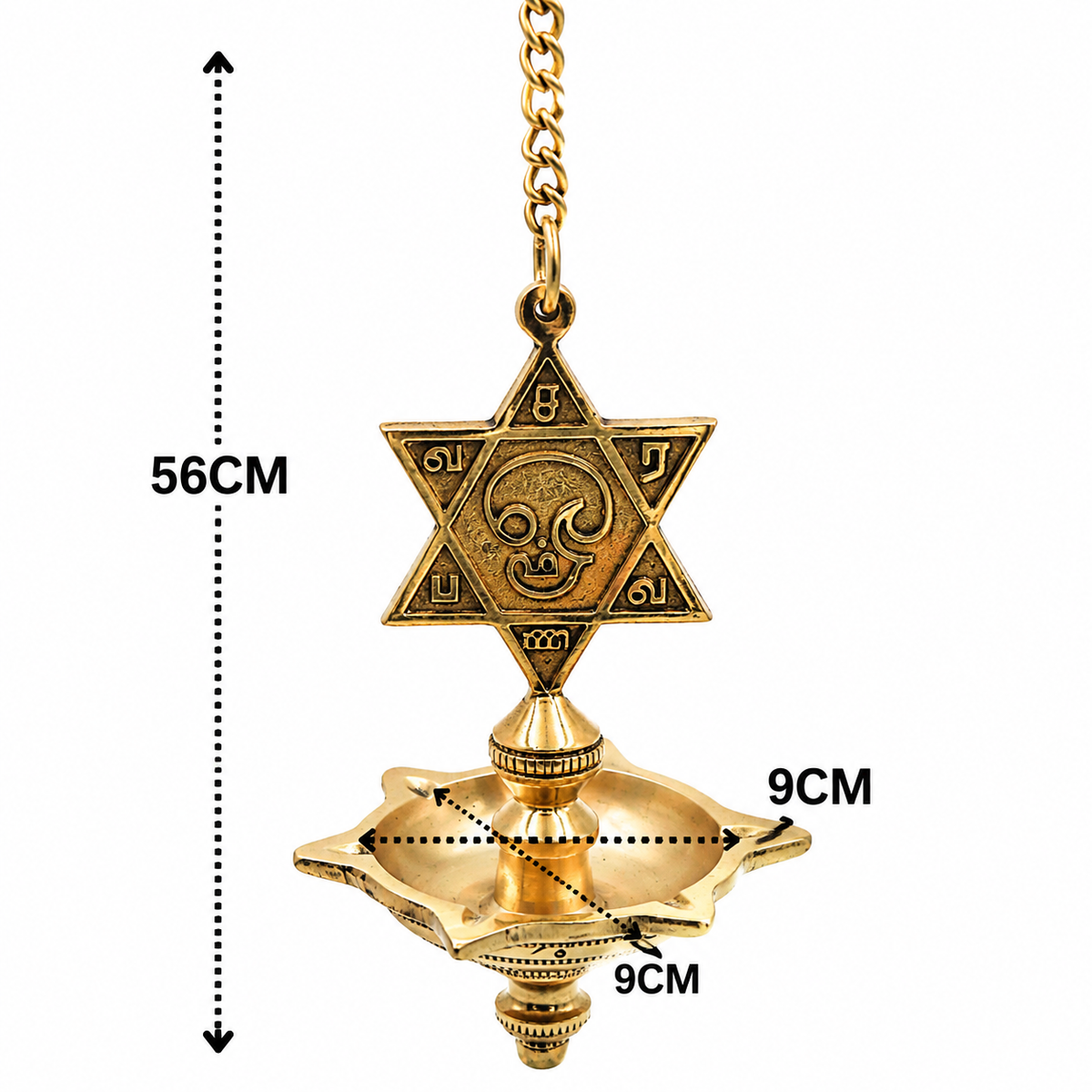 Hanging Brass Lamp with Star – Traditional Peetal Thooku Vilakku Deepam for Temple, Home Mandir &amp; Spiritual Décor 22 Inch
