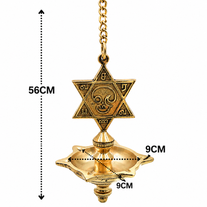 Hanging Brass Lamp with Star – Traditional Peetal Thooku Vilakku Deepam for Temple, Home Mandir &amp; Spiritual Décor 22 Inch