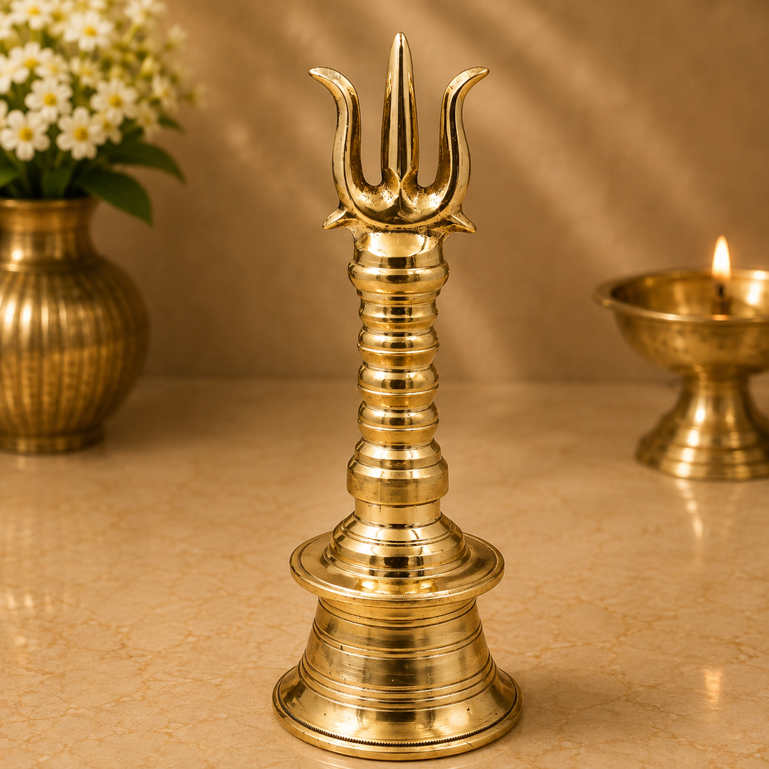 Brass Trishul Bell for Pooja – Shiva Mahadev Trishul Ghanti, Peetal Temple Aarti Bell for Home Mandir &amp; Spiritual Décor 7.5 Inch