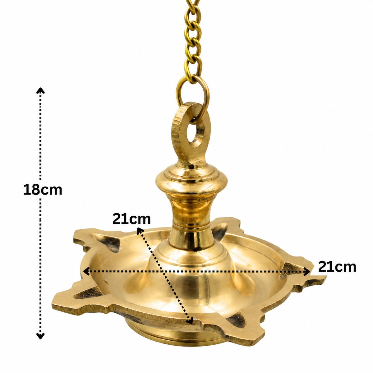Hanging Brass Lamp Pooja Diya – Traditional Peetal Thooku Vilakku Deepam for Temple, Home Mandir &amp; Spiritual Décor 7 Inch