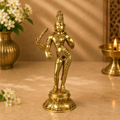 Brass Ardhanarishwara Idol – Shiva Shakti Half Male Female Murti for Pooja, Home Mandir, Spiritual Décor &amp; Gifting 13.5 Inch
