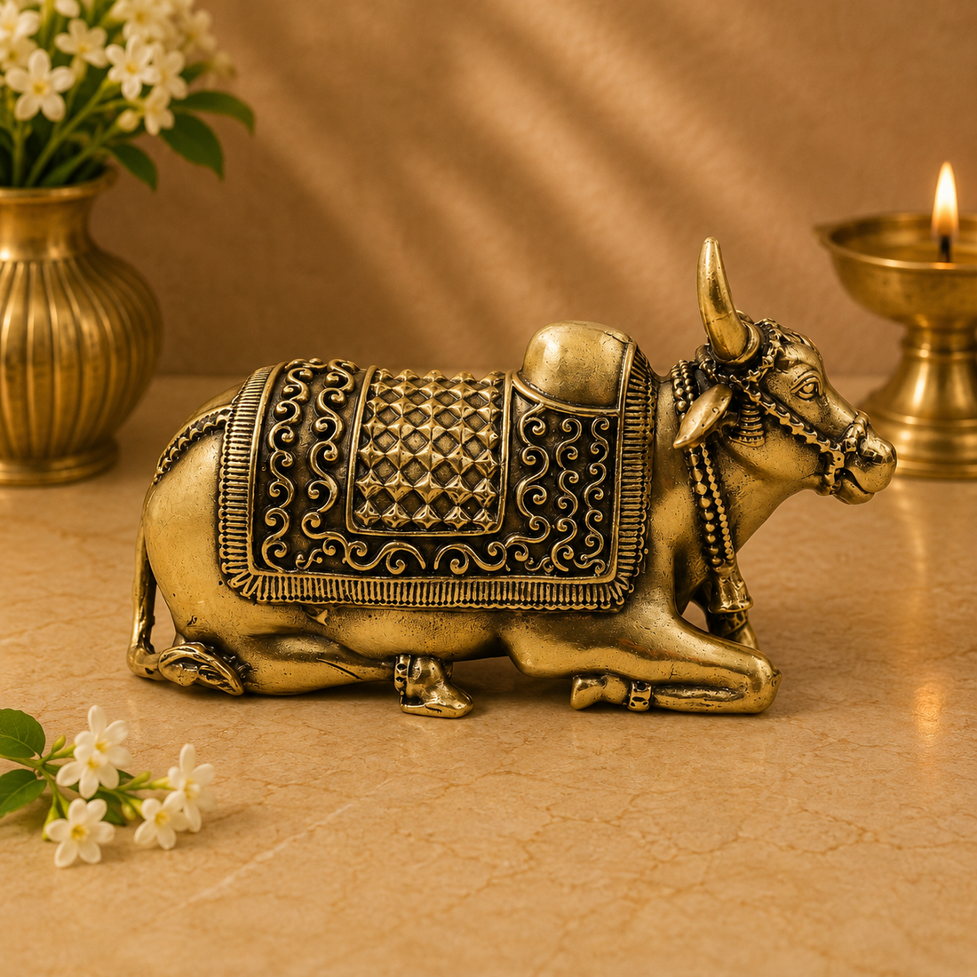 Brass Handcrafted Chola Style Nandi Idol – Sacred Basava Murti for Shivling Pooja, Home Mandir, Spiritual Décor &amp; Gifting 2.5 Inch