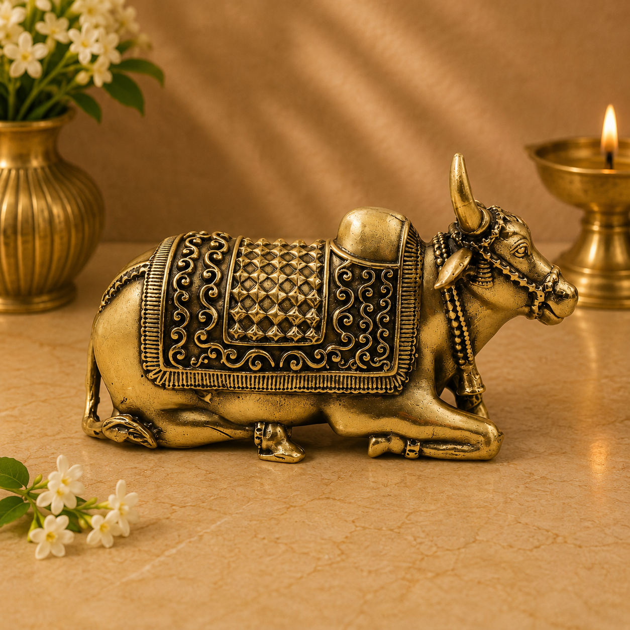 Brass Handcrafted Chola Style Nandi Idol – Sacred Basava Murti for Shivling Pooja, Home Mandir, Spiritual Décor &amp; Gifting 2.5 Inch