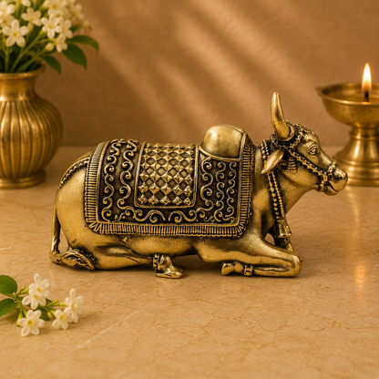 Brass Handcrafted Chola Style Nandi Idol – Sacred Basava Murti for Shivling Pooja, Home Mandir, Spiritual Décor &amp; Gifting 2.5 Inch