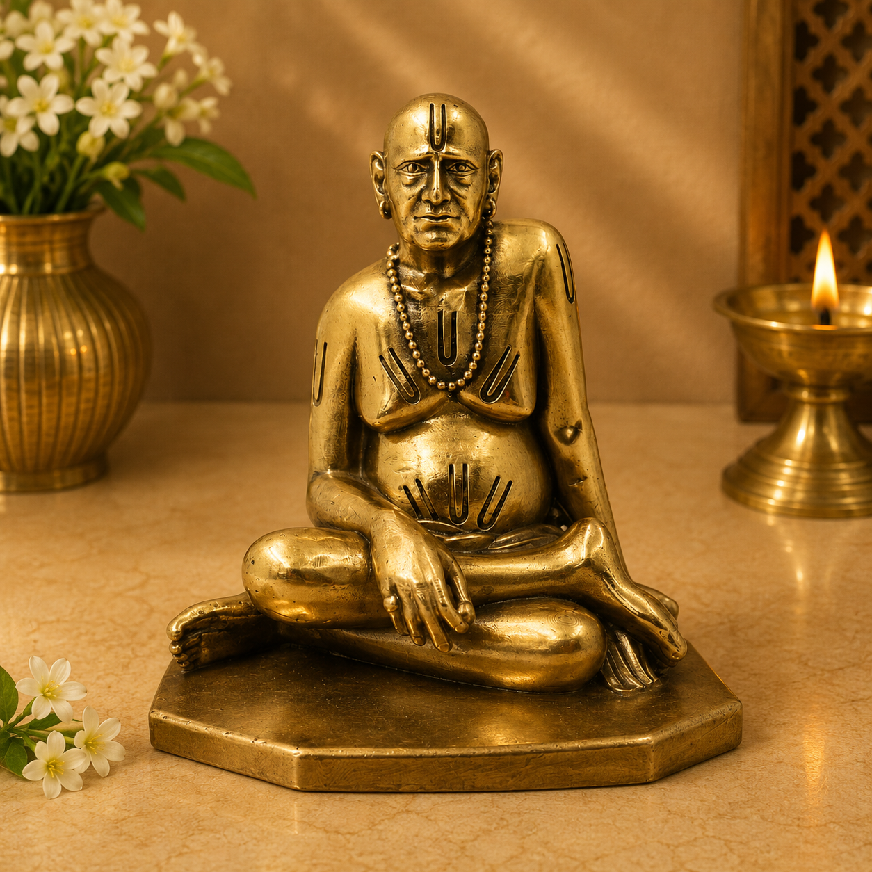 Brass Handcrafted Shri Swami Samarth Maharaj Idol – Divine Swami Samarth Murti for Pooja, Home Mandir, Spiritual Décor &amp; Gifting 4 Inch