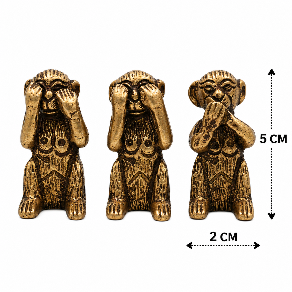 Brass Three Wise Monkeys Idol – Gandhiji Ke Teen Bandar Statue for Home Décor, Office Desk &amp; Gifting  2 Inch
