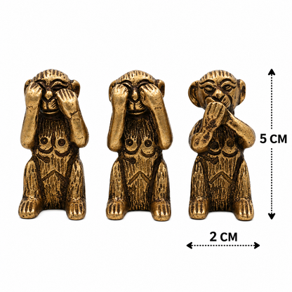 Brass Three Wise Monkeys Idol – Gandhiji Ke Teen Bandar Statue for Home Décor, Office Desk &amp; Gifting  2 Inch