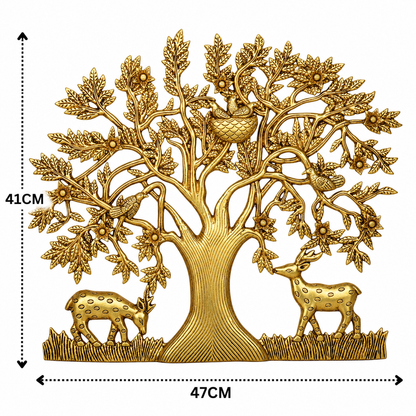 Handcrafted Brass Kalpavriksha Tree of Life Wall Hanging – Sacred Vastu &amp; Feng Shui Peetal Décor for Home, Living Room &amp; Pooja Space 16 Inch