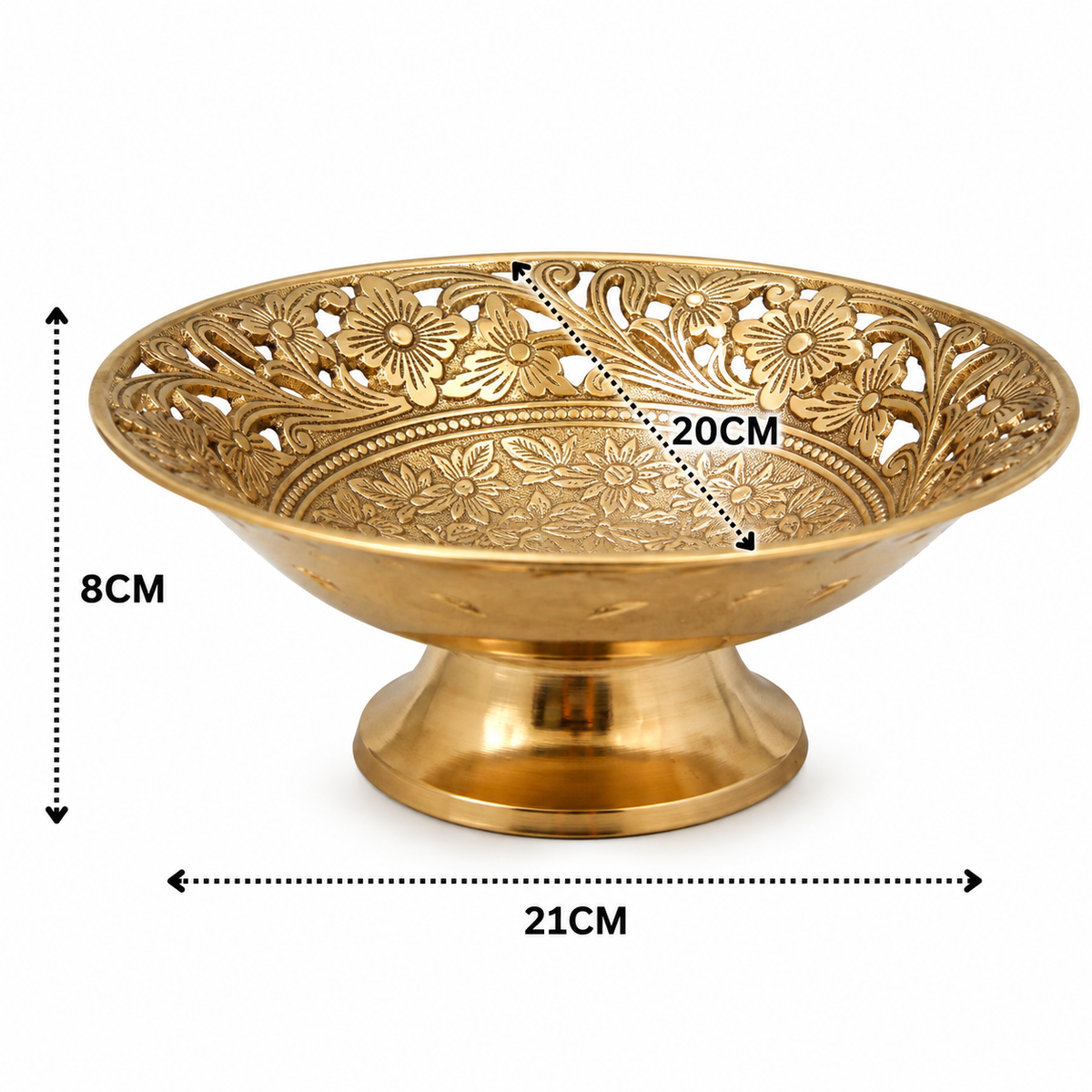 Handcrafted Brass Fruit Bowl – Traditional Peetal Decorative Dry Fruit Bowl for Dining Table, Home Décor &amp; Centerpiece 8 Inch