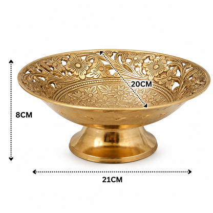 Handcrafted Brass Fruit Bowl – Traditional Peetal Decorative Dry Fruit Bowl for Dining Table, Home Décor &amp; Centerpiece 8 Inch