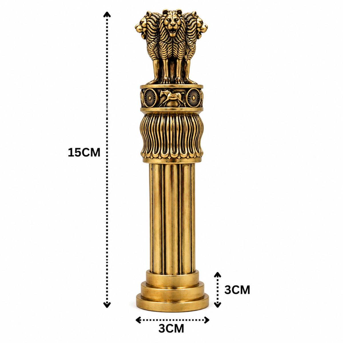 Brass Handcrafted Ashoka Stambh Idol – Traditional National Emblem Lion Capital Decorative Showpiece for Home &amp; Office Décor 6 Inch