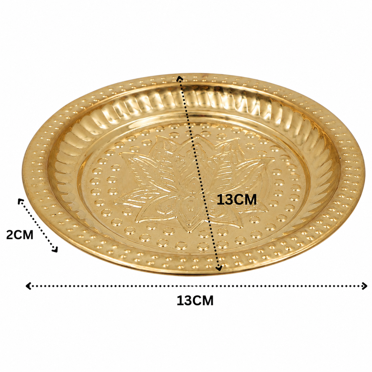 Handcrafted Brass Pooja Thali – Traditional Peetal Aarti Plate (Pital Puja Thambalam) for Hindu Worship &amp; Temple Rituals 1 Inch