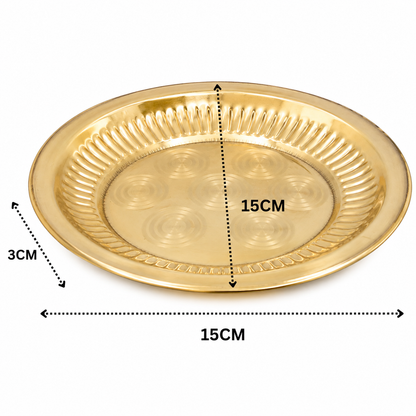 Brass Handcrafted Pooja Thali – Traditional Peetal Aarti Plate (Pital Puja Thambalam) for Hindu Worship &amp; Temple Rituals 1 Inch