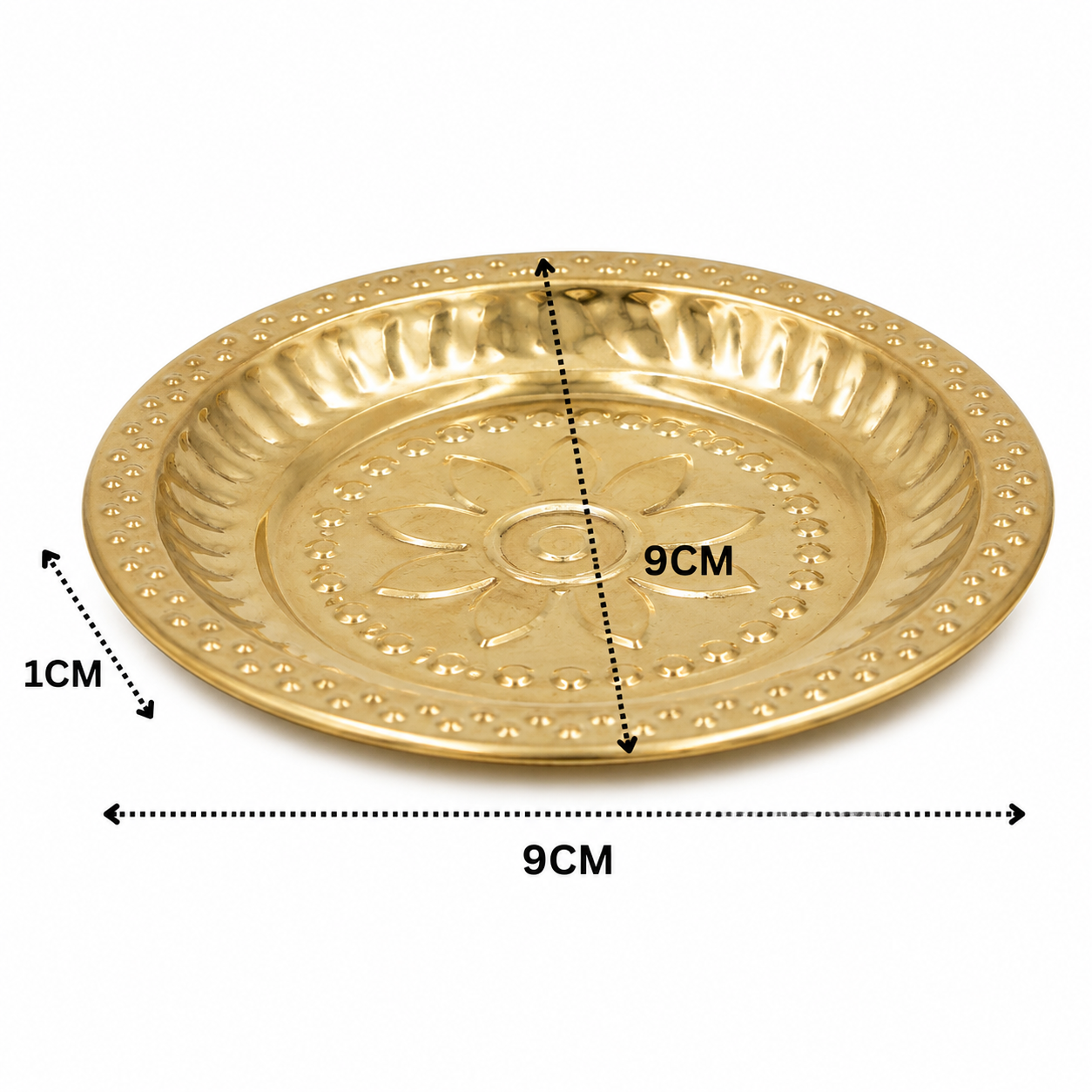 Traditional Brass Handcrafted Pooja Thali – Pure Peetal Aarti Plate (Pital Puja Thambalam) for Hindu Worship &amp; Temple Rituals 0.5 Inch