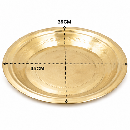 Handcrafted Brass Pooja Thali for Mandir – Peetal Pooja Plate (Pital Puja Thambalam) for Hindu Worship &amp; Temple Rituals 13.5 Inch