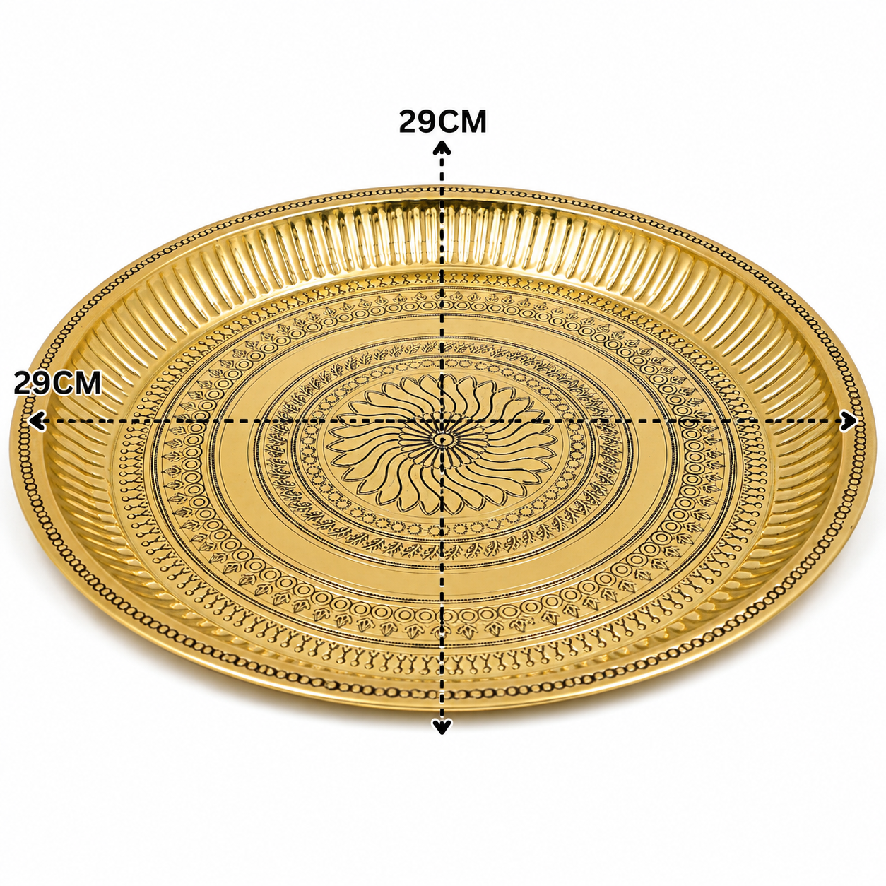 Brass Pure Peetal Thali Pooja Aarti for Mandir – Peetal Pooja Plate for Hindu Worship &amp; Temple Rituals 11.5 Inch