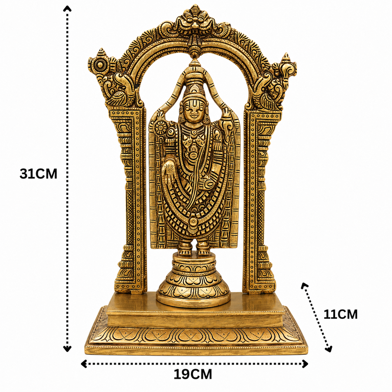 Brass Venkateswara Balaji Srinivasa Idol with Prabhavali Chowki – Tirupati Balaji Statue for Puja &amp; Home Mandir 12 Inch