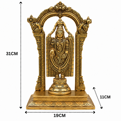 Brass Venkateswara Balaji Srinivasa Idol with Prabhavali Chowki – Tirupati Balaji Statue for Puja &amp; Home Mandir 12 Inch