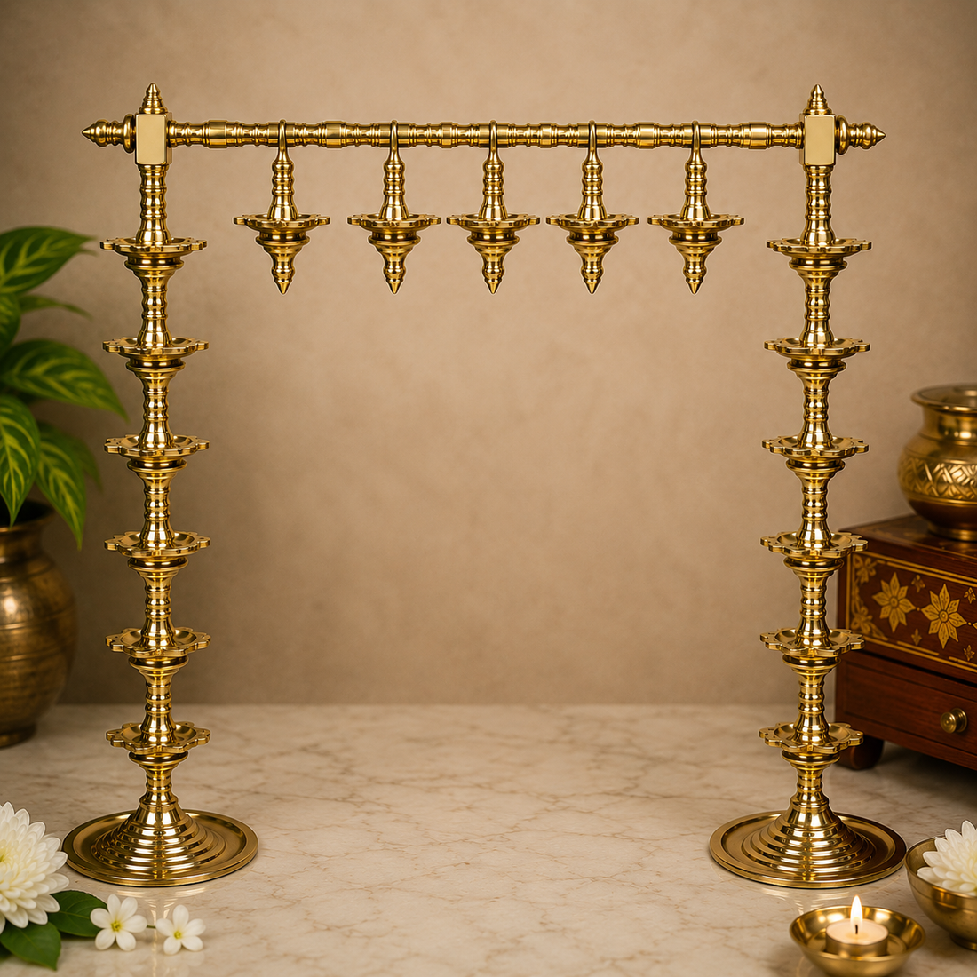 Brass Traditional Deepa Stambh Lamp Stand – Kuthu Vilakku Nilavilakku Samai, South Indian Temple Pooja Oil Stand for Home Mandir &amp; Décor 22 Inch