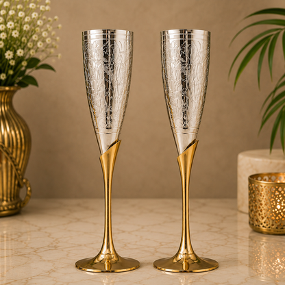 Brass Wine Glass Set of 2 – Handcrafted Traditional Peetal Goblet Glasses for Home, Royal Dining Décor &amp; Gifting 9.5 Inch