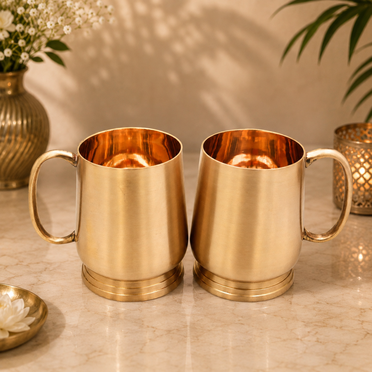 Handcrafted Brass Glass Set of 2 – Traditional Peetal Water Vessel for Pooja, Dining, Home Décor &amp; Gifting 4.5 Inch