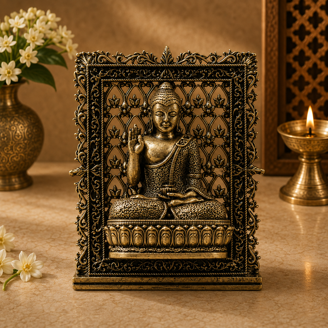 Brass Buddha Panel – Fine Handcrafted Buddha Wall Plaque for Car Dashboard, Home Décor, Meditation &amp; Spiritual Blessings 3 Inch