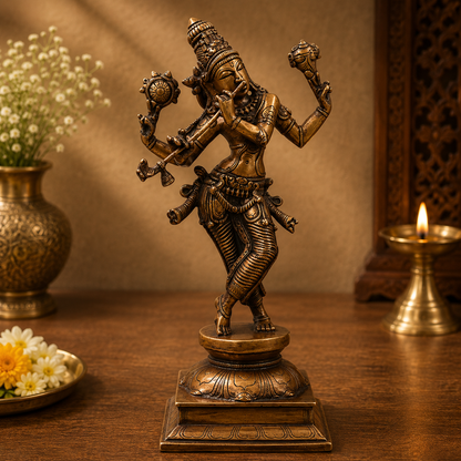 Brass Krishna Idol – Handcrafted Chola Style - Handcrafted Pooja Decor by The Brasstown