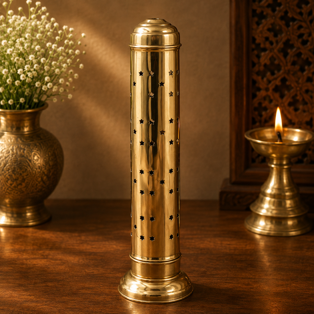 Handcrafted Brass Agarbatti Holder – Peetal Incense Stick &amp; Dhoopbatti Stand for Pooja Room, Temple &amp; Home Décor 11 Inch