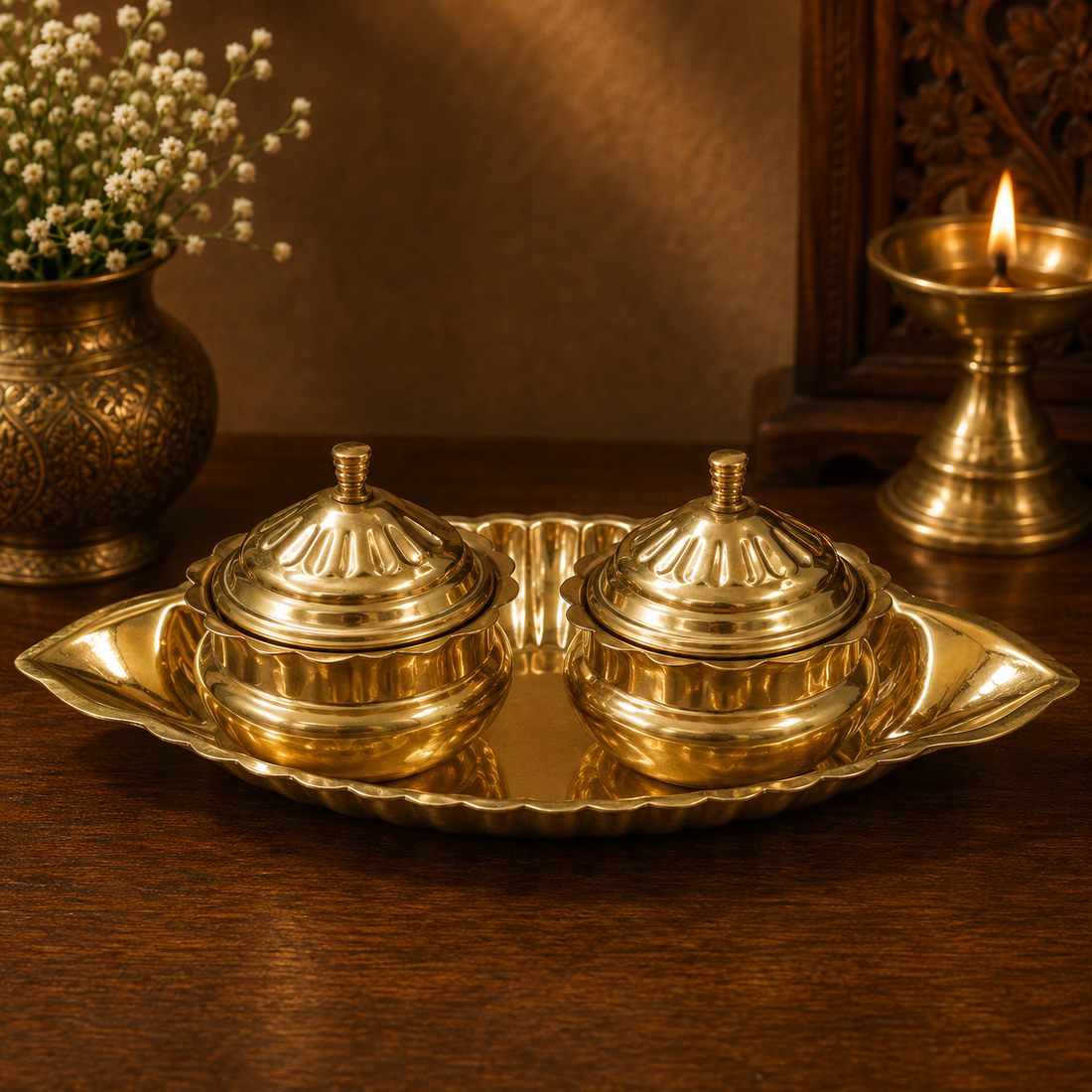 Traditional Handcrafted Brass Kumkum Bowl – Traditional Peetal Kumkum Holder for Pooja, Temple &amp; Home Décor 2.5 Inch