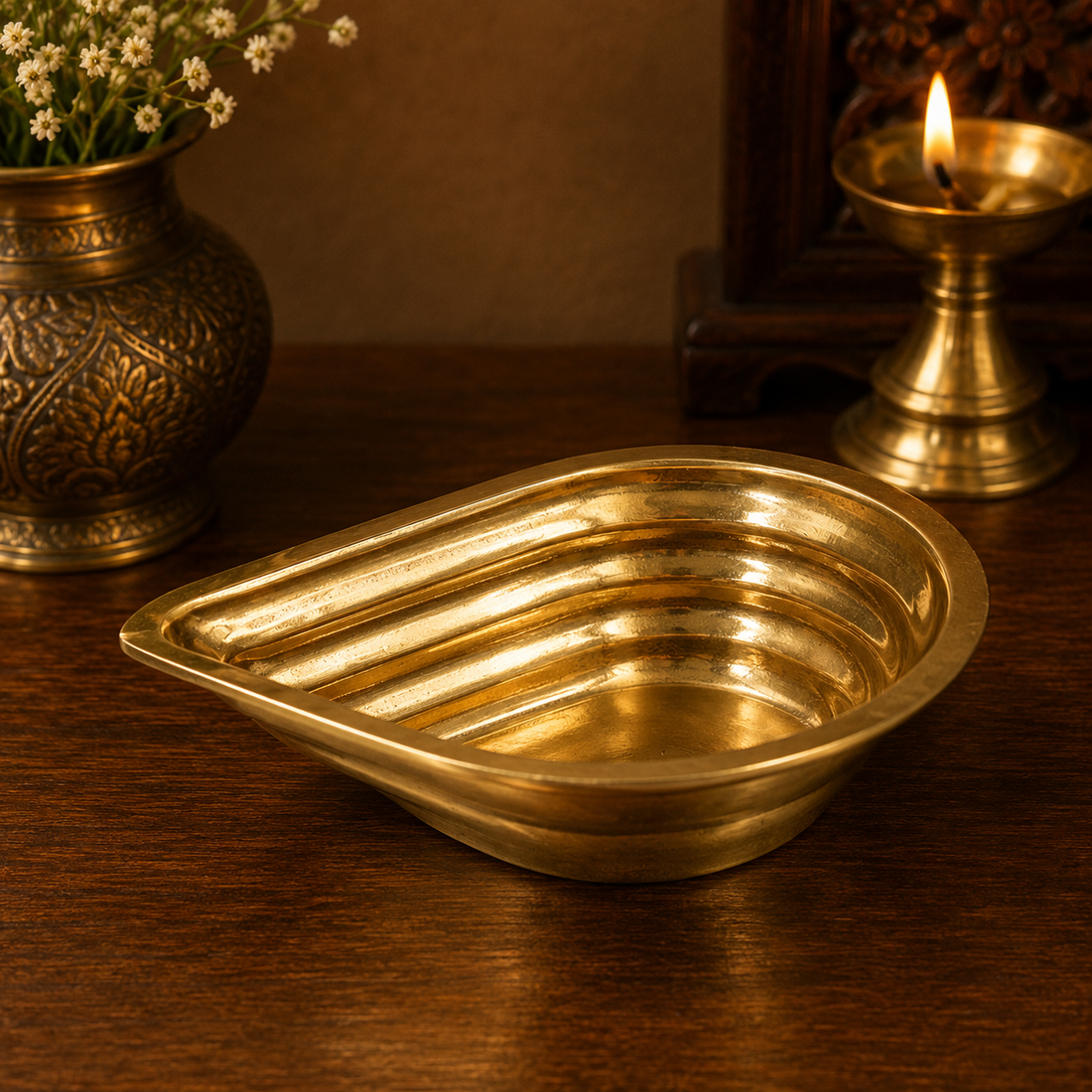 Brass Deepam Diya – Traditional Kuthu Vilakku Samai, Nilavilakku Oil Lamp for Puja, Aarti &amp; Temple Décor 1  Inch